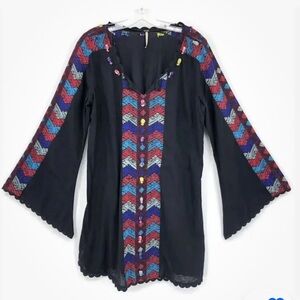 Vintage early Free People embroidered Boho bell sleeve Mini Tunic Dress 10 L